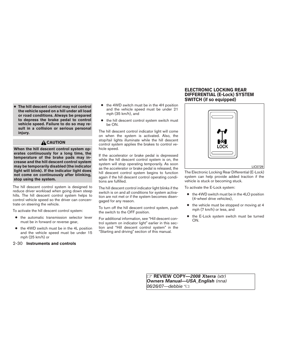 Switch (if so equipped) -30 | NISSAN 2008 Xterra User Manual | Page 106 / 320
