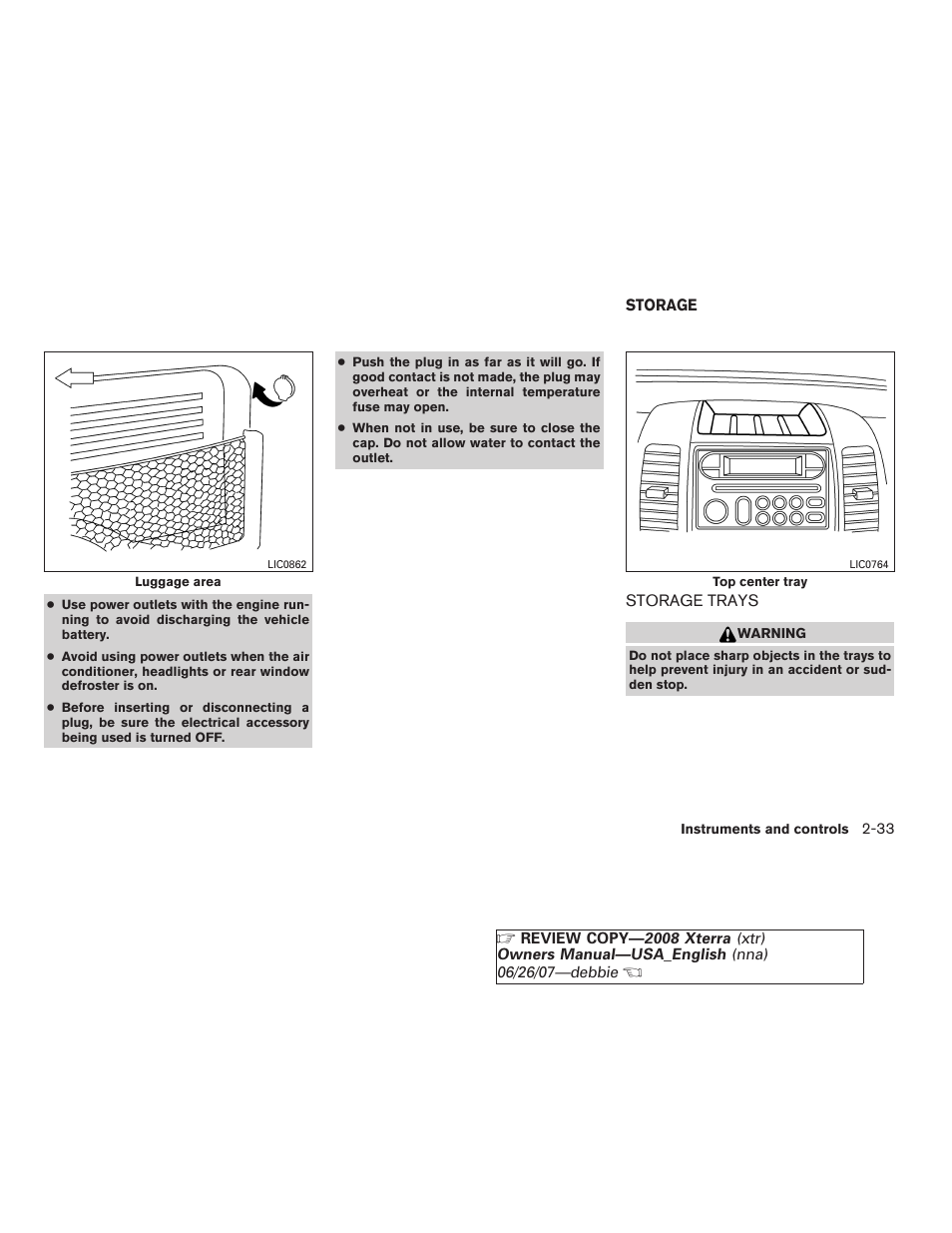 Storage -33, Storage trays -33 | NISSAN 2008 Xterra User Manual | Page 109 / 320