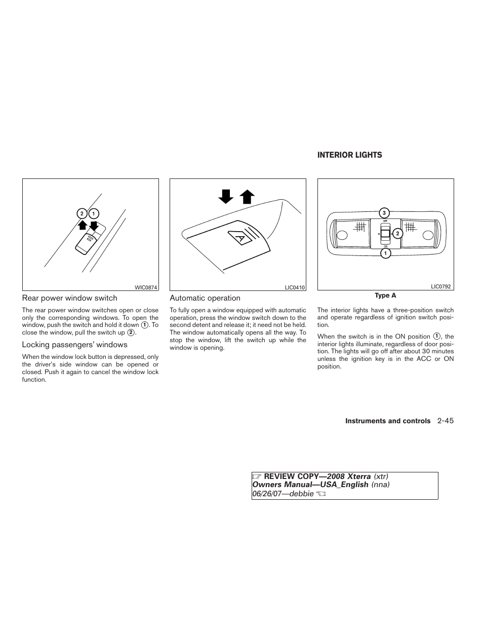 Interior lights -45 | NISSAN 2008 Xterra User Manual | Page 121 / 320