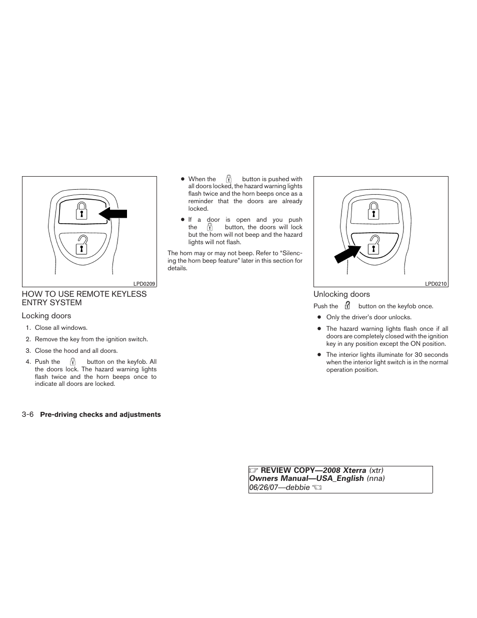 How to use remote keyless entry system -6 | NISSAN 2008 Xterra User Manual | Page 130 / 320