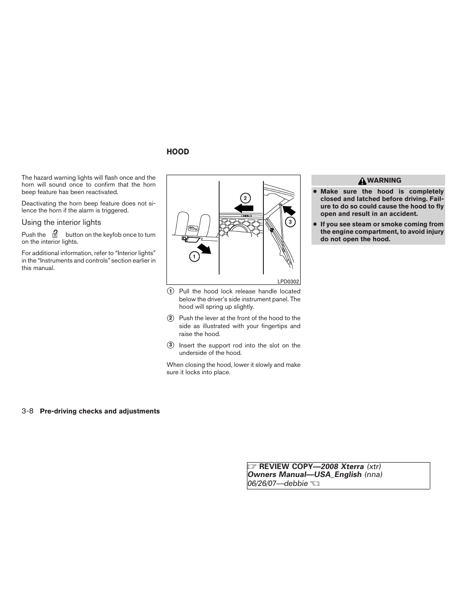 Hood -8 | NISSAN 2008 Xterra User Manual | Page 132 / 320