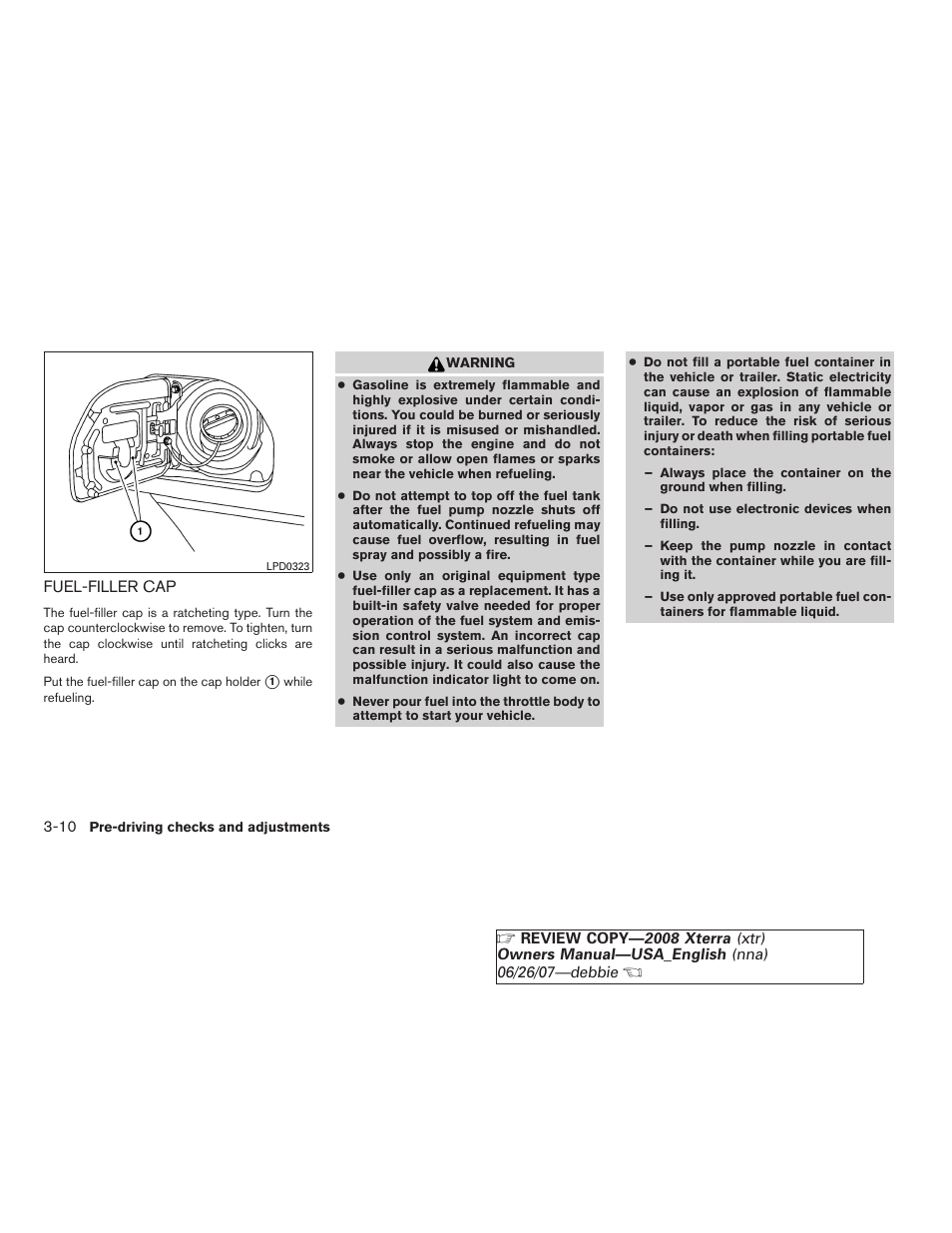 Fuel-filler cap -10 | NISSAN 2008 Xterra User Manual | Page 134 / 320