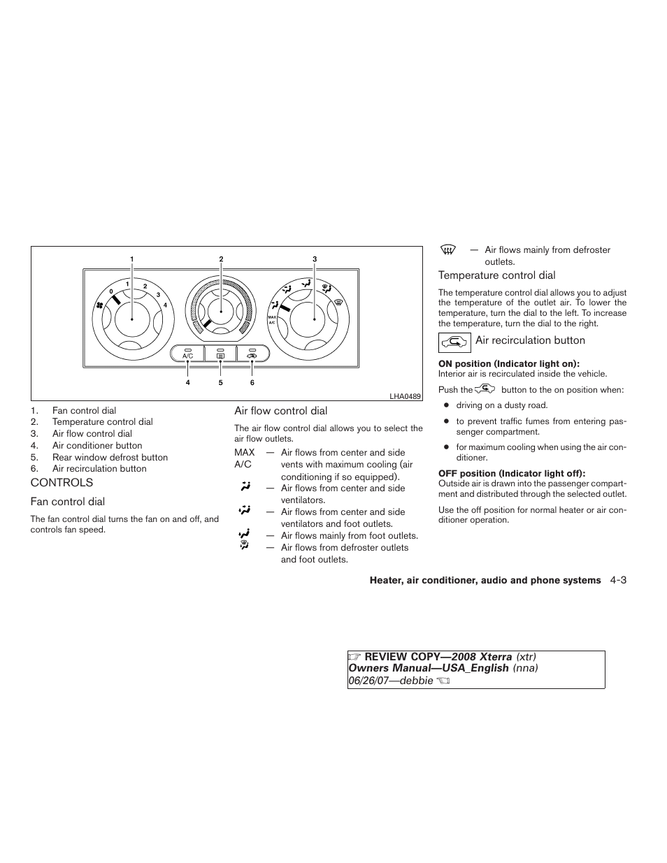 Controls -3 | NISSAN 2008 Xterra User Manual | Page 141 / 320