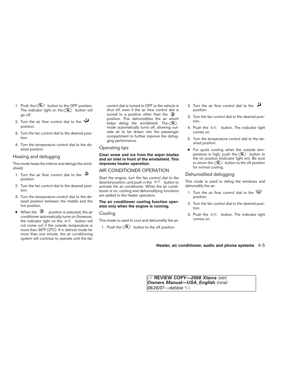 Air conditioner operation -5 | NISSAN 2008 Xterra User Manual | Page 143 / 320