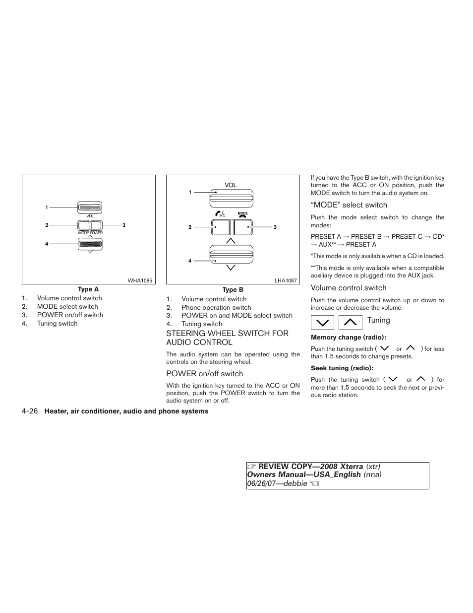Steering wheel switch for audio control -26 | NISSAN 2008 Xterra User Manual | Page 164 / 320