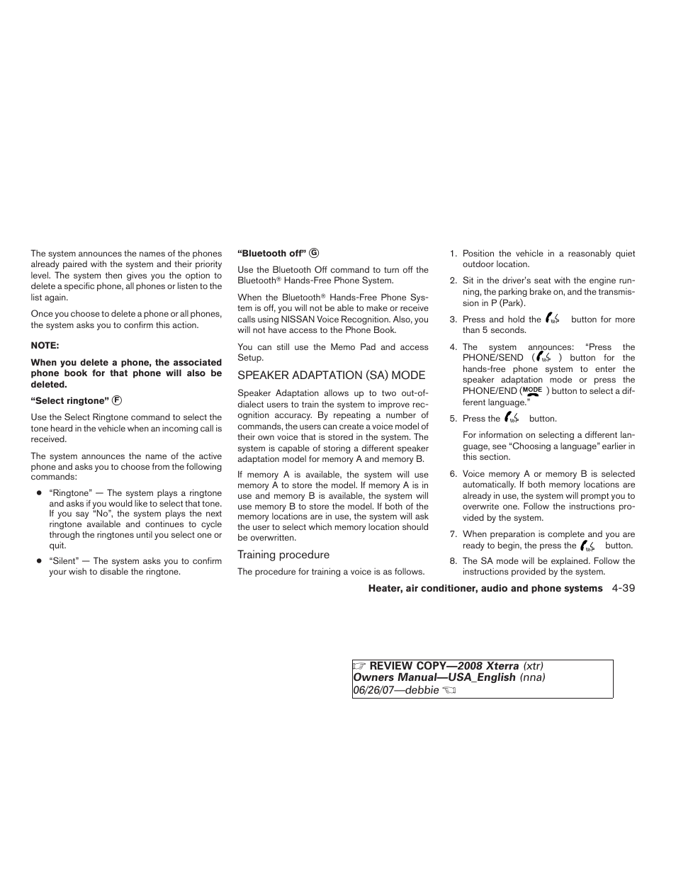 Speaker adaptation (sa) mode -39 | NISSAN 2008 Xterra User Manual | Page 177 / 320