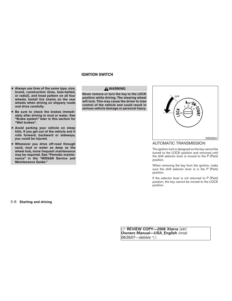 Ignition switch -8, Automatic transmission -8 | NISSAN 2008 Xterra User Manual | Page 188 / 320