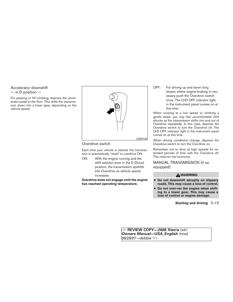 Manual transmission (if so equipped) -15 | NISSAN 2008 Xterra User Manual | Page 195 / 320