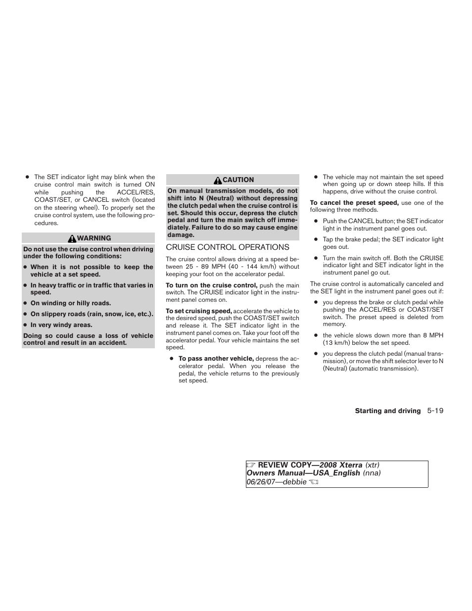 Cruise control operations -19 | NISSAN 2008 Xterra User Manual | Page 199 / 320