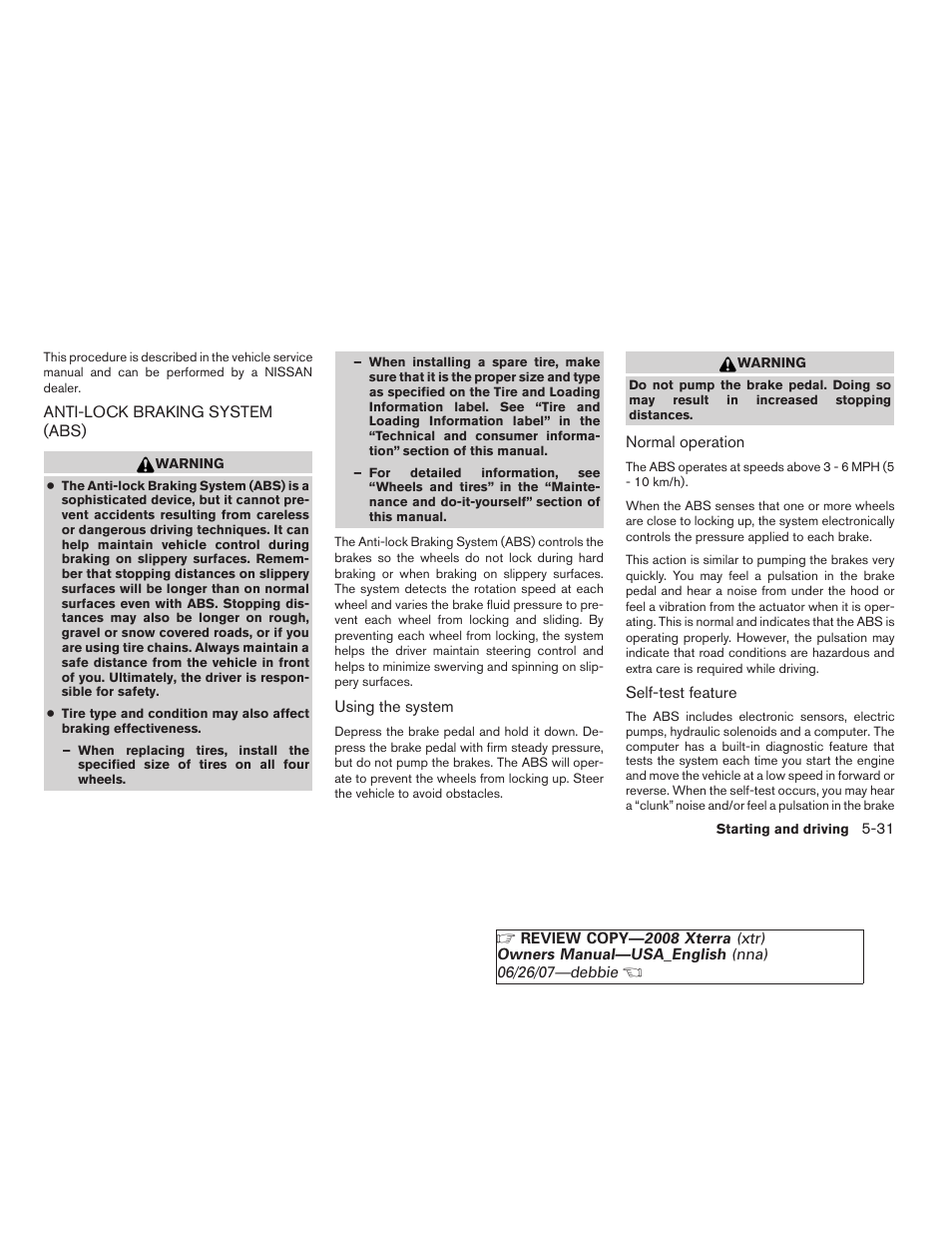 Anti-lock braking system (abs) -31 | NISSAN 2008 Xterra User Manual | Page 211 / 320