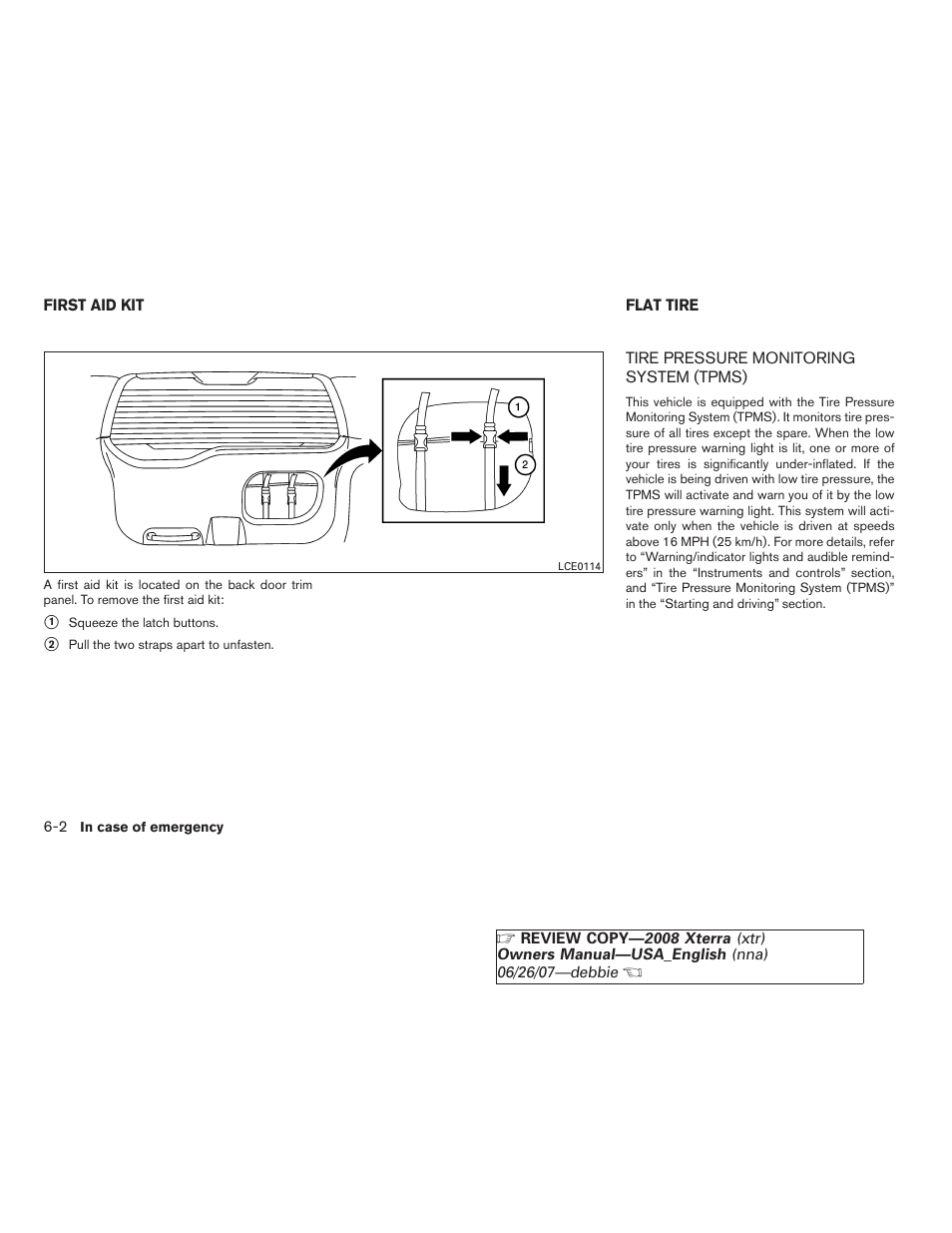 First aid kit -2 flat tire -2, Tire pressure monitoring system (tpms) -2 | NISSAN 2008 Xterra User Manual | Page 220 / 320