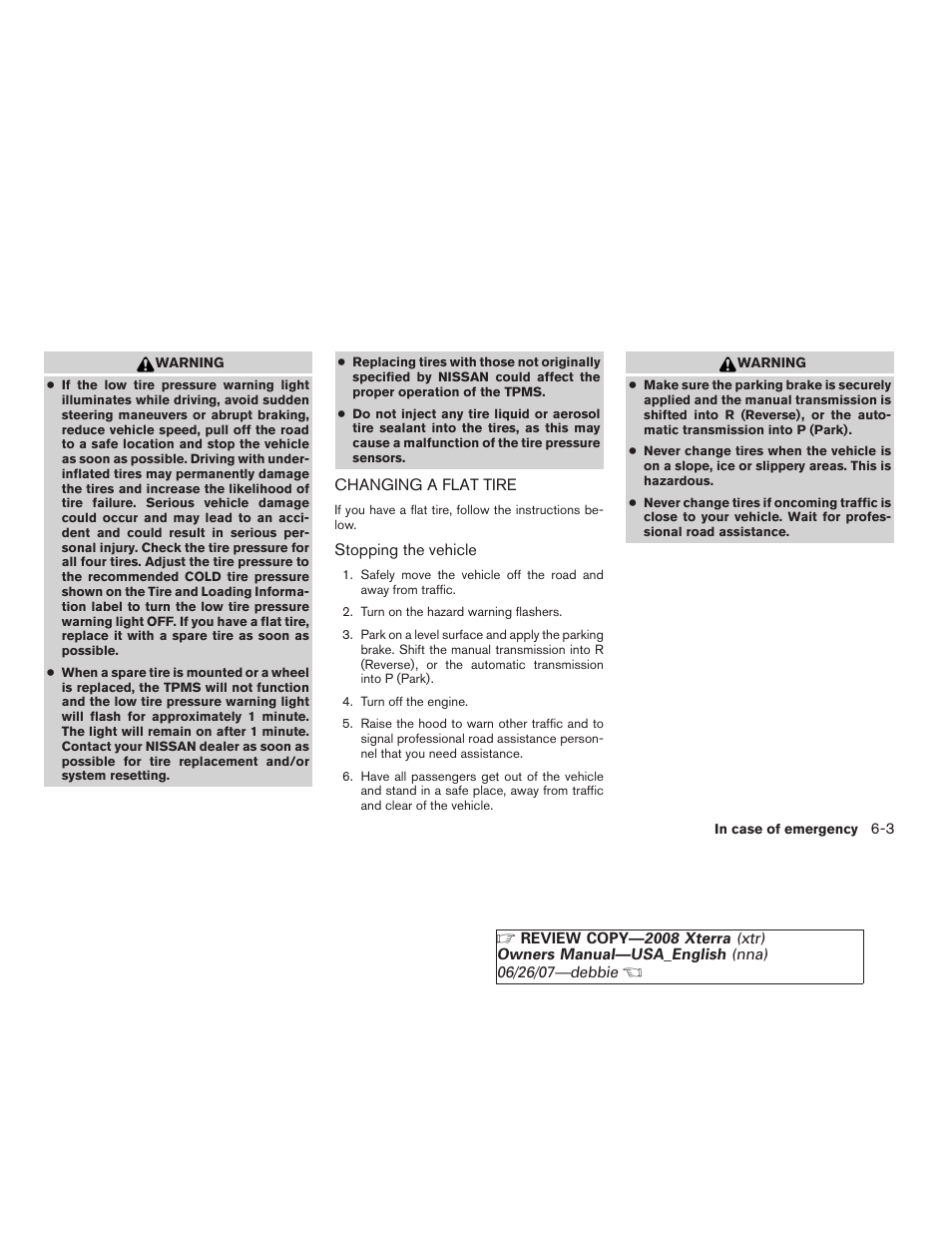 Changing a flat tire -3 | NISSAN 2008 Xterra User Manual | Page 221 / 320