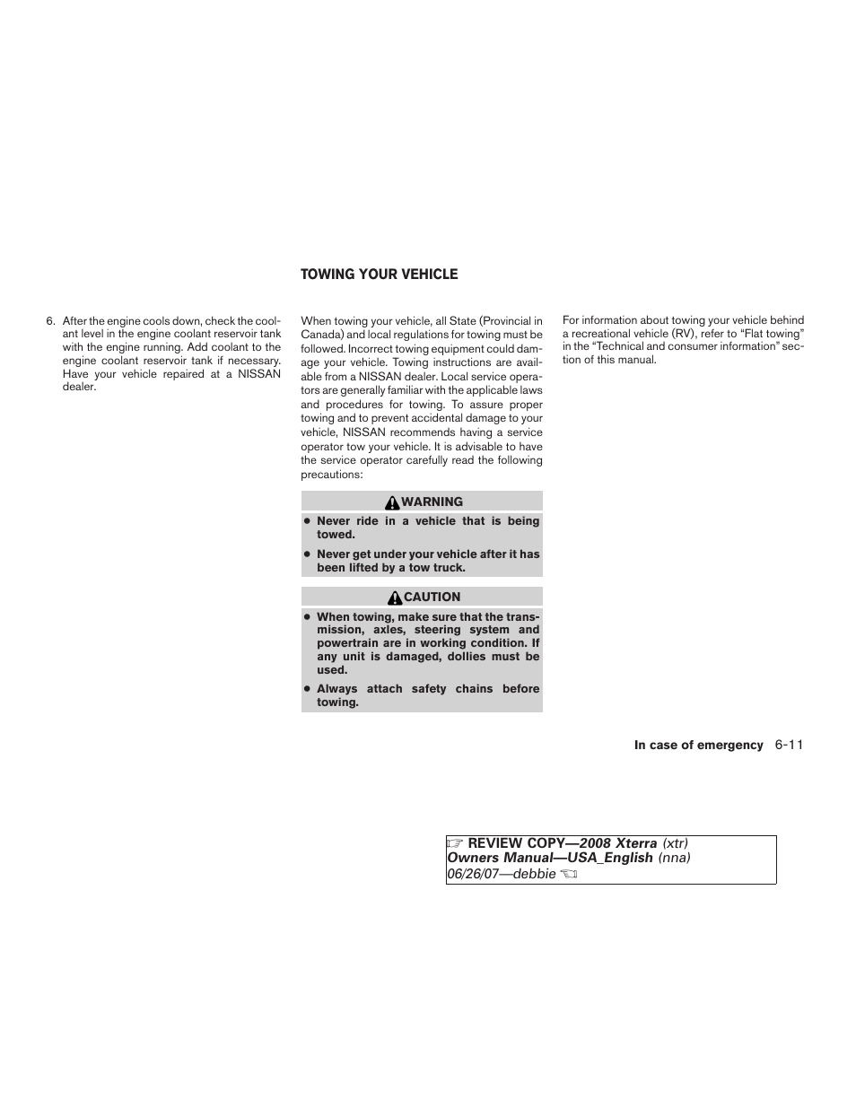 Towing your vehicle -11 | NISSAN 2008 Xterra User Manual | Page 229 / 320