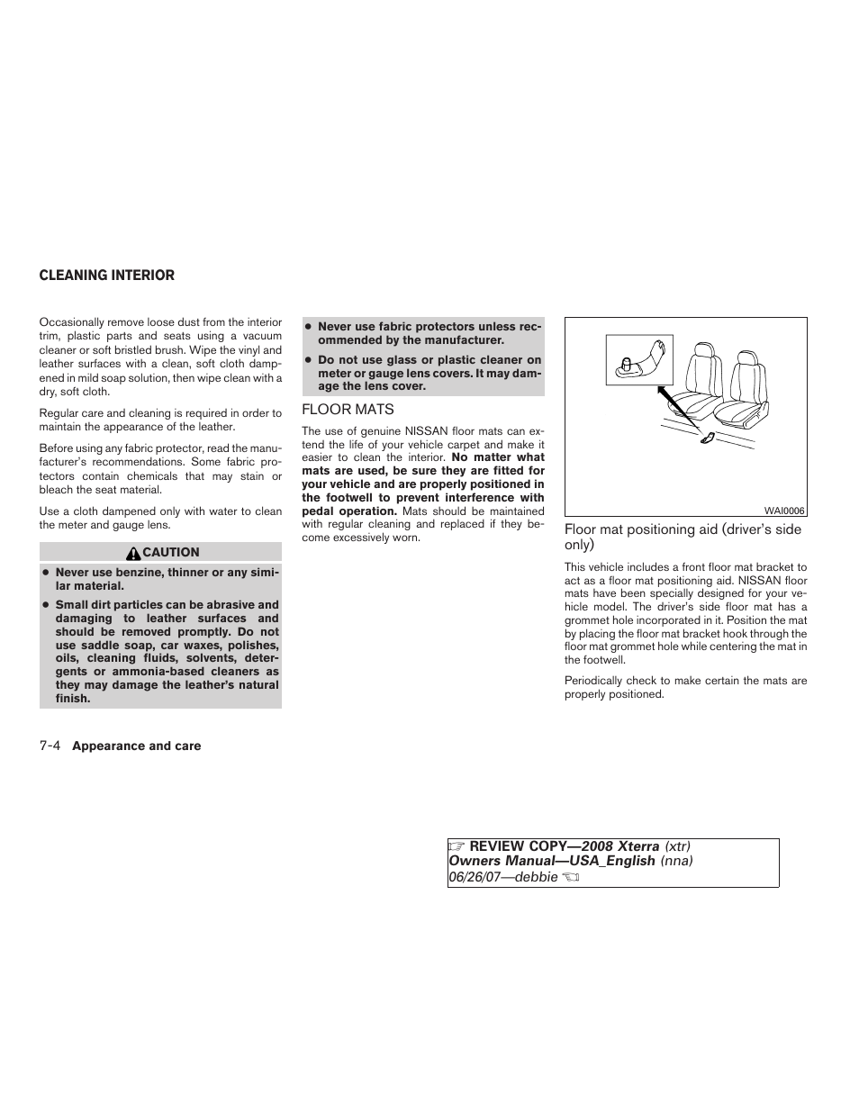 Cleaning interior -4, Floor mats -4 | NISSAN 2008 Xterra User Manual | Page 236 / 320