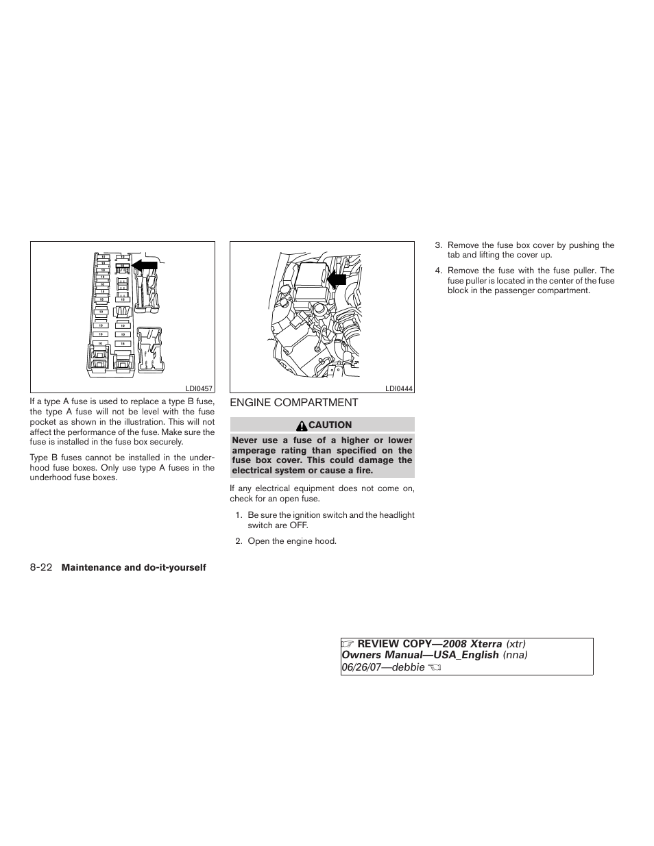 Engine compartment -22 | NISSAN 2008 Xterra User Manual | Page 260 / 320