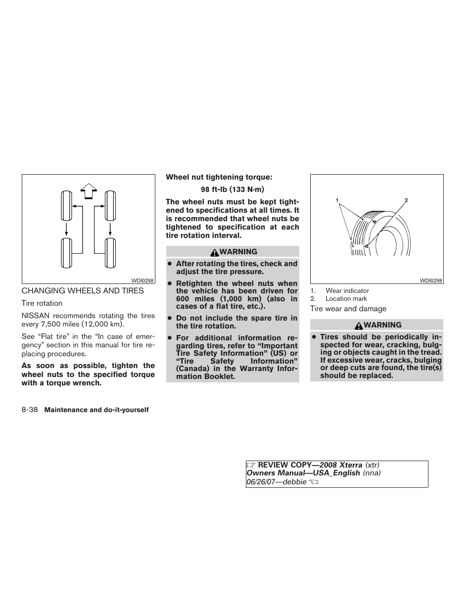 Changing wheels and tires -38 | NISSAN 2008 Xterra User Manual | Page 276 / 320