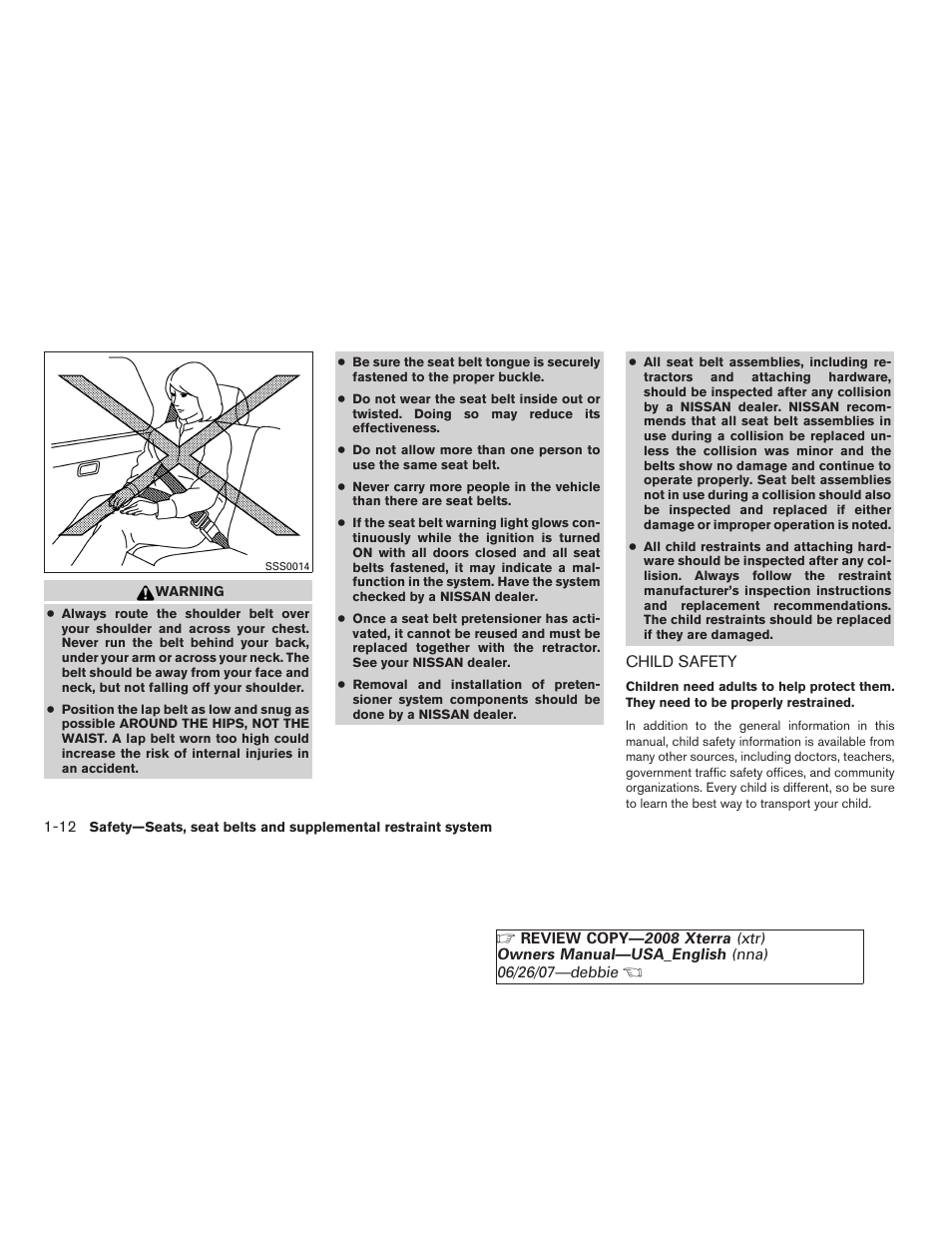 Child safety -12 | NISSAN 2008 Xterra User Manual | Page 28 / 320