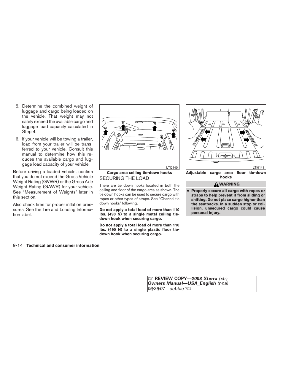 Securing the load -14 | NISSAN 2008 Xterra User Manual | Page 292 / 320