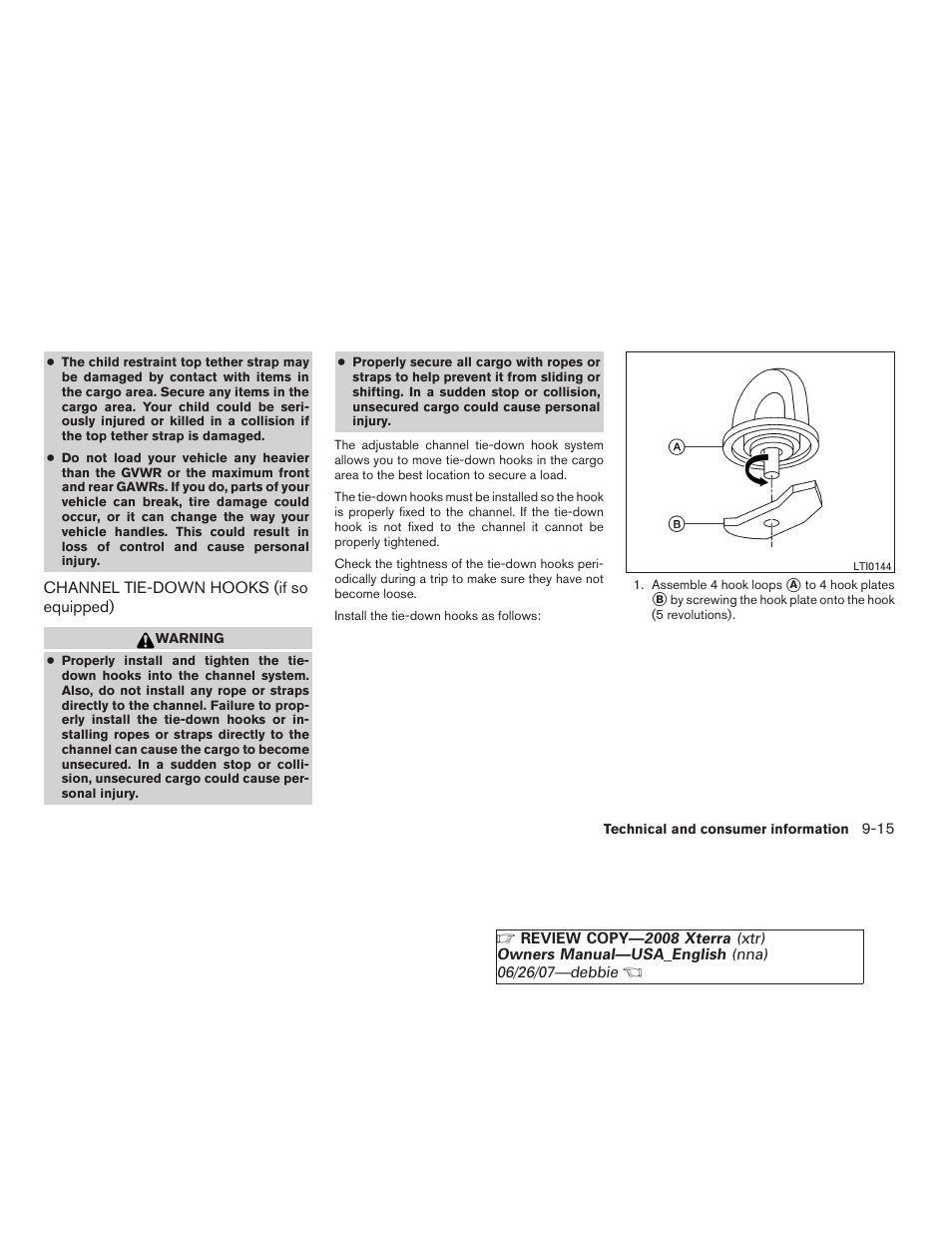 Channel tie-down hooks (if so equipped) -15 | NISSAN 2008 Xterra User Manual | Page 293 / 320