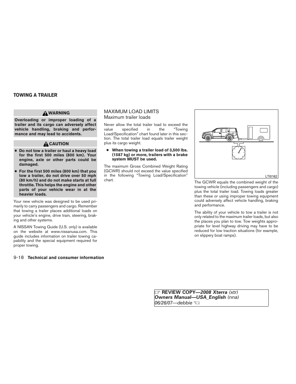 Towing a trailer -18, Maximum load limits -18 | NISSAN 2008 Xterra User Manual | Page 296 / 320