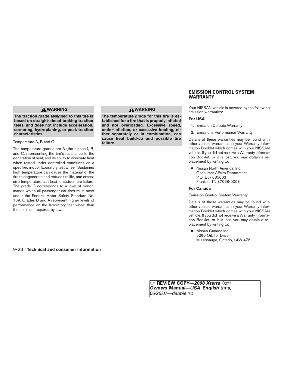 Emission control system warranty -28 | NISSAN 2008 Xterra User Manual | Page 306 / 320