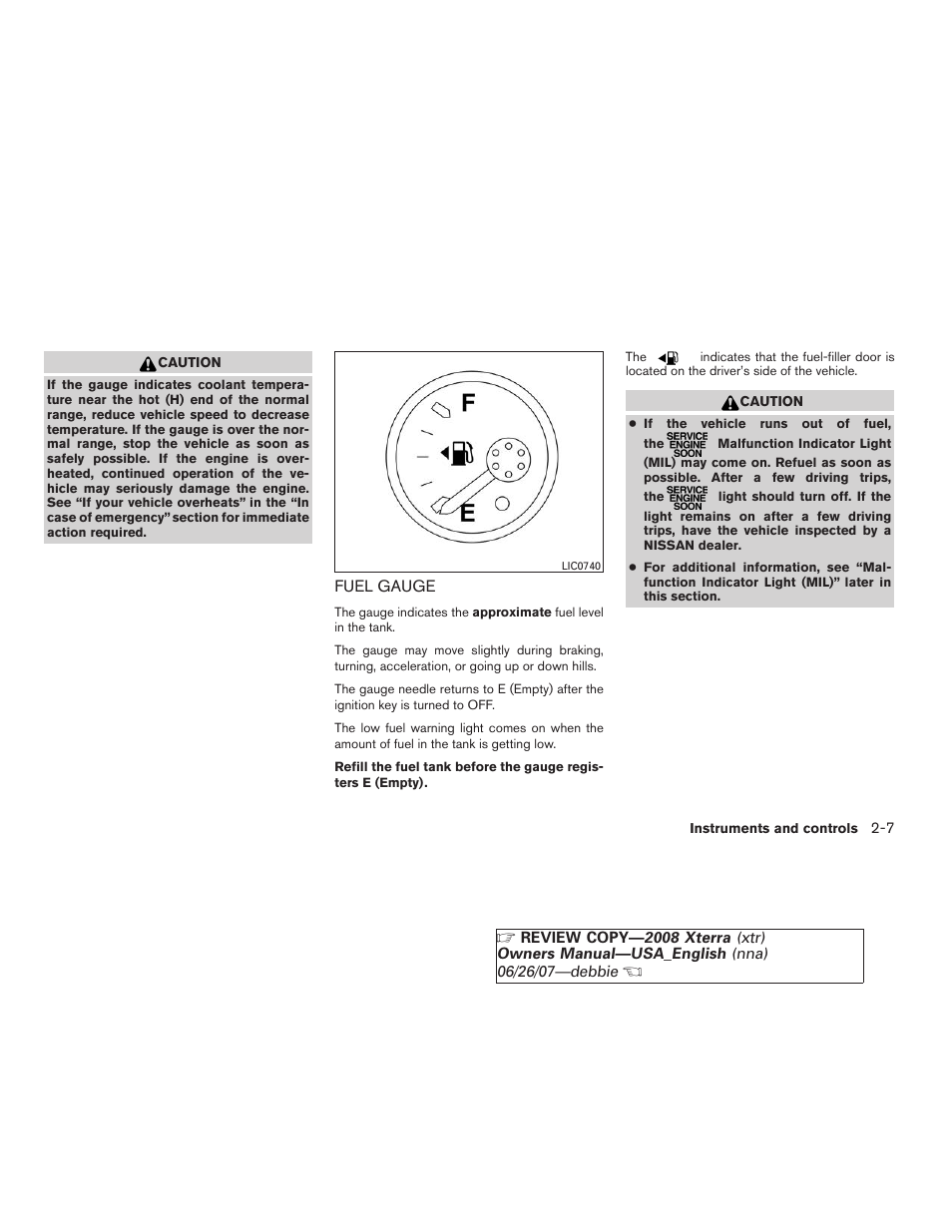 Fuel gauge -7 | NISSAN 2008 Xterra User Manual | Page 83 / 320
