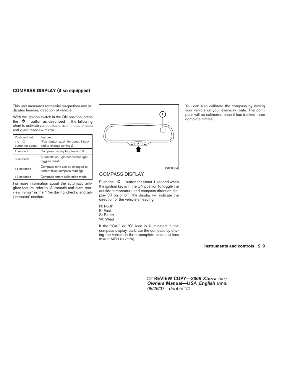 Compass display (if so equipped) -9, Compass display -9 | NISSAN 2008 Xterra User Manual | Page 85 / 320