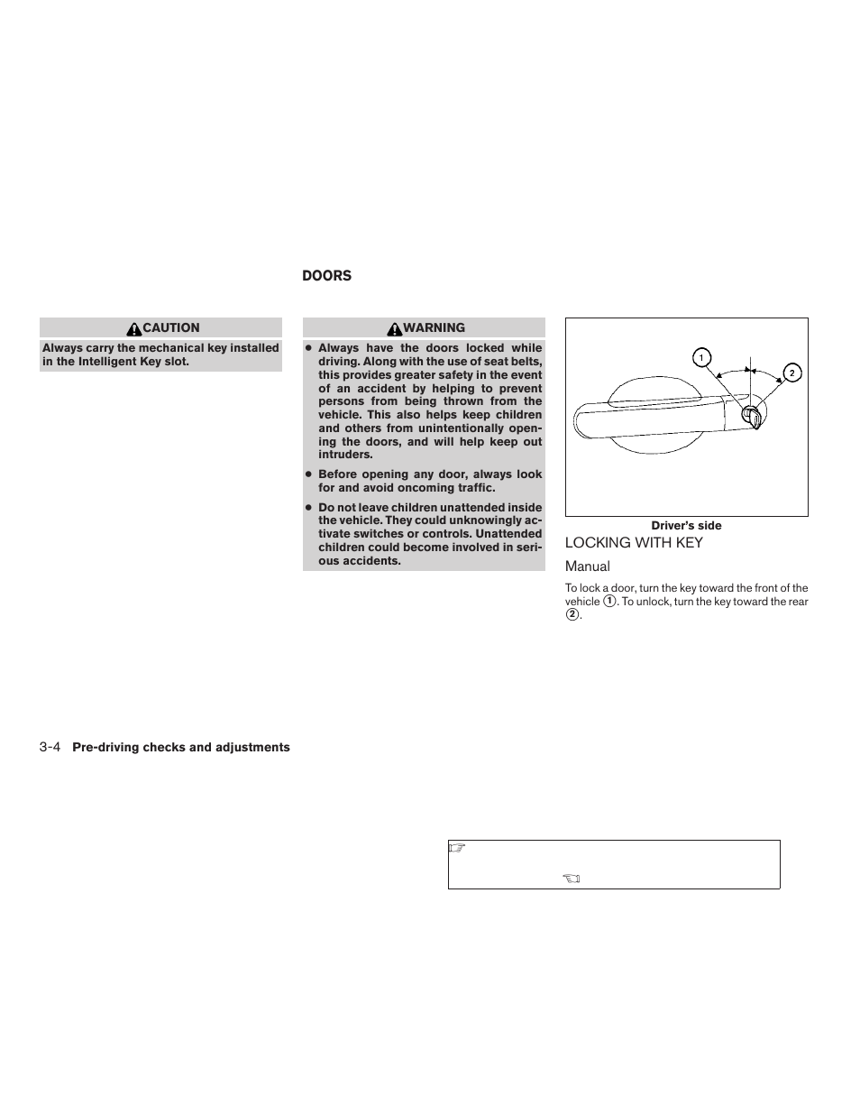 Doors -4, Locking with key -4 | NISSAN 2008 Sentra User Manual | Page 118 / 328
