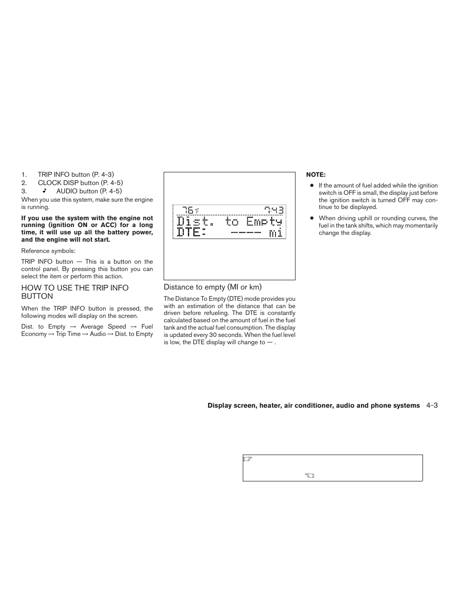 How to use the trip info button -3 | NISSAN 2008 Sentra User Manual | Page 145 / 328