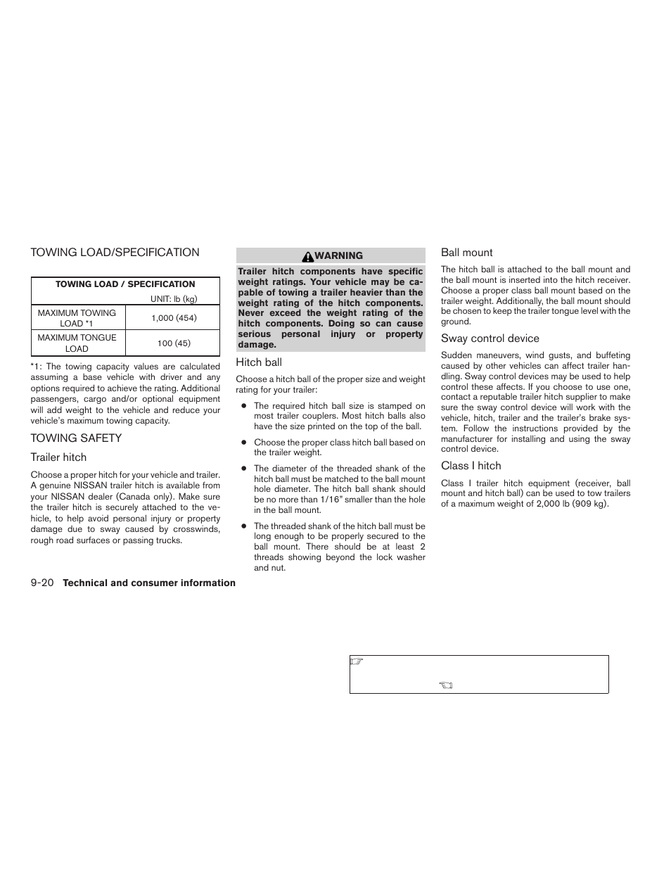 Towing load/specification -20 towing safety -20 | NISSAN 2008 Sentra User Manual | Page 304 / 328