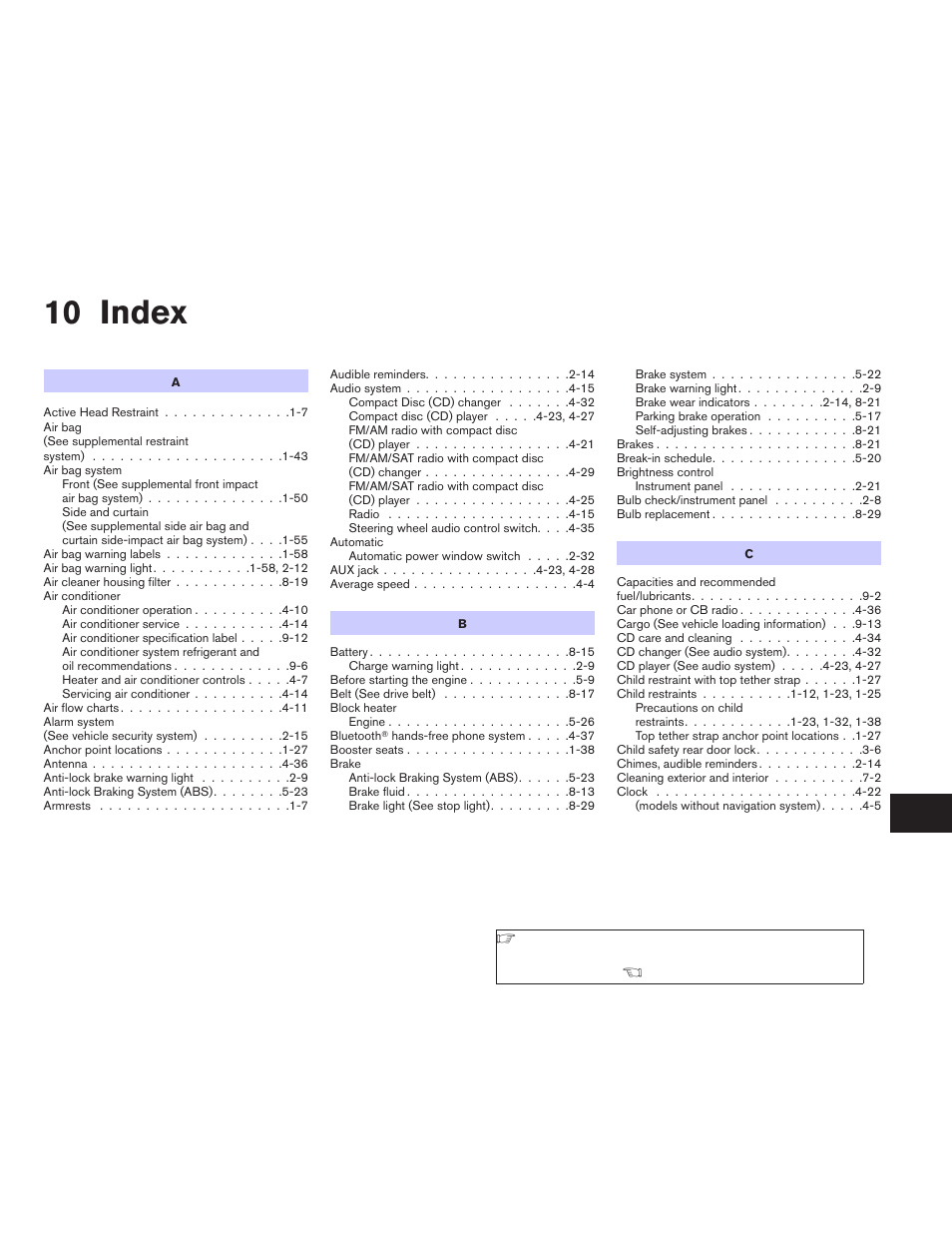 Index, 10 index | NISSAN 2008 Sentra User Manual | Page 315 / 328