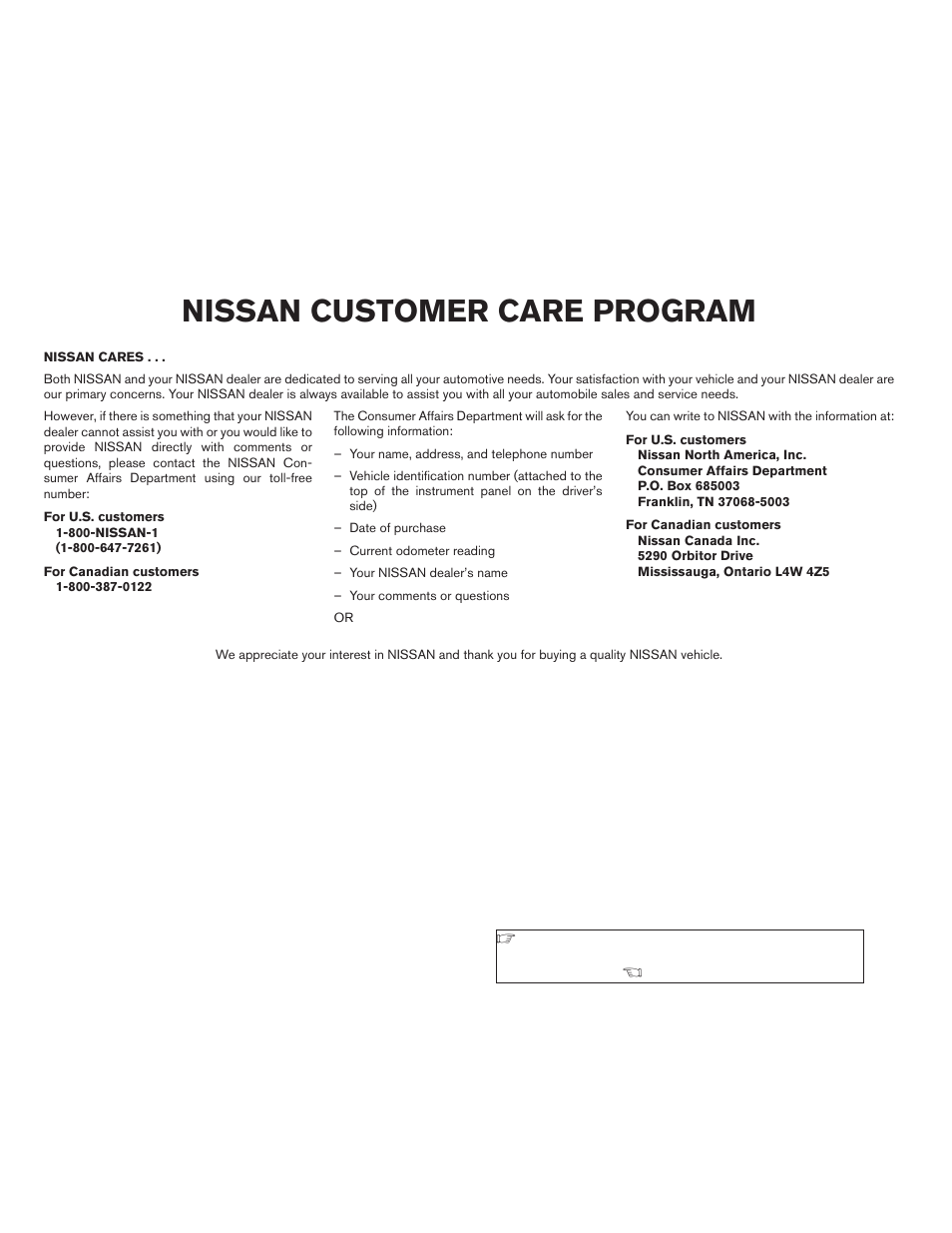 Nissan customer care program | NISSAN 2008 Sentra User Manual | Page 4 / 328