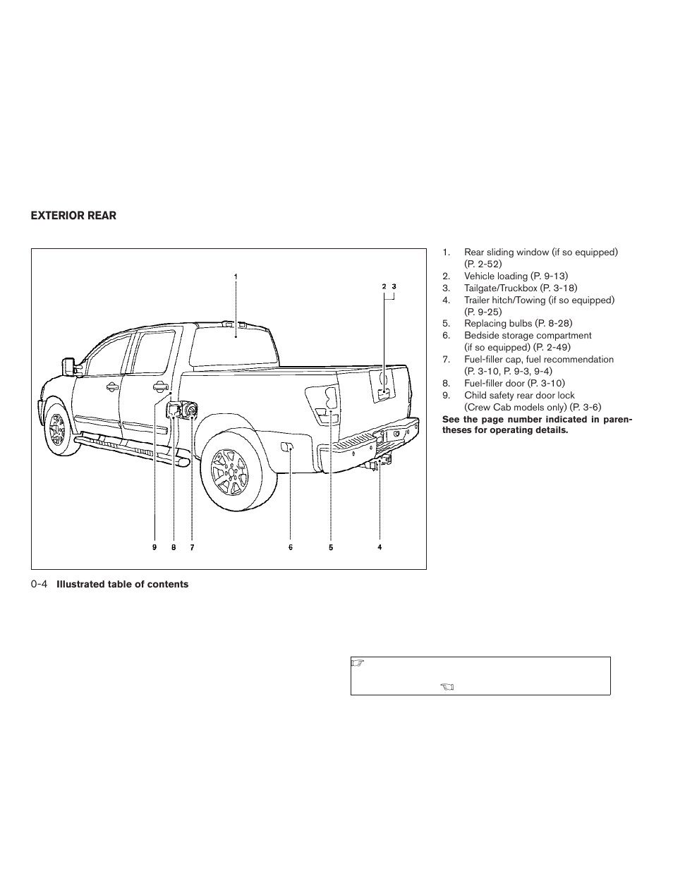 Exterior rear -4 | NISSAN 2008 Titan User Manual | Page 10 / 408