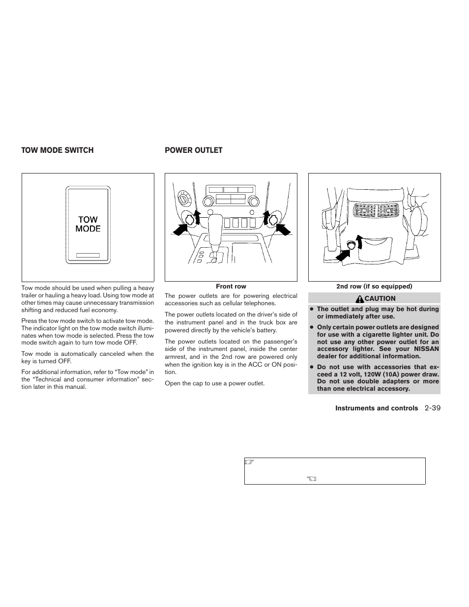 Tow mode switch -39 power outlet -39 | NISSAN 2008 Titan User Manual | Page 119 / 408