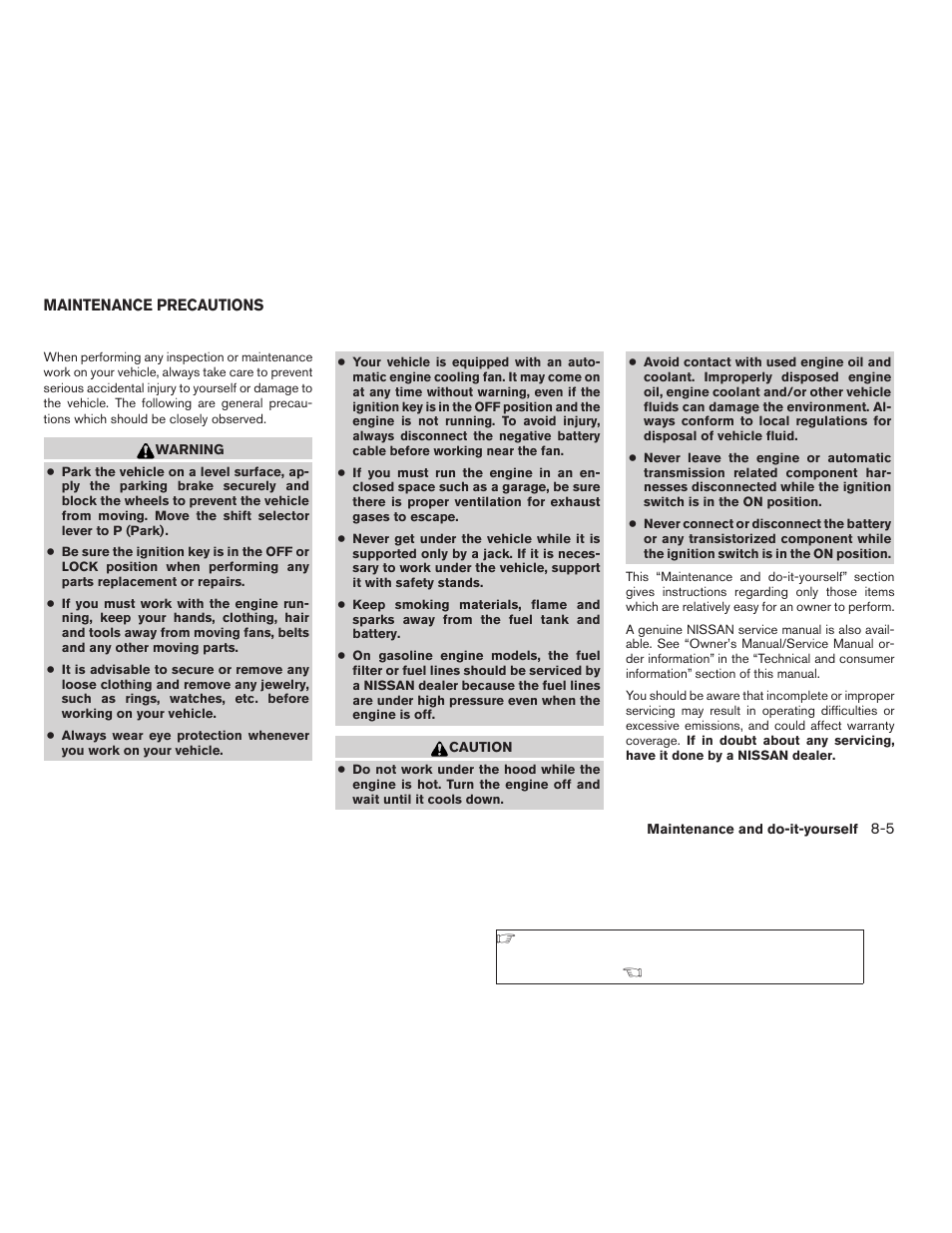 Maintenance precautions -5 | NISSAN 2008 Titan User Manual | Page 311 / 408