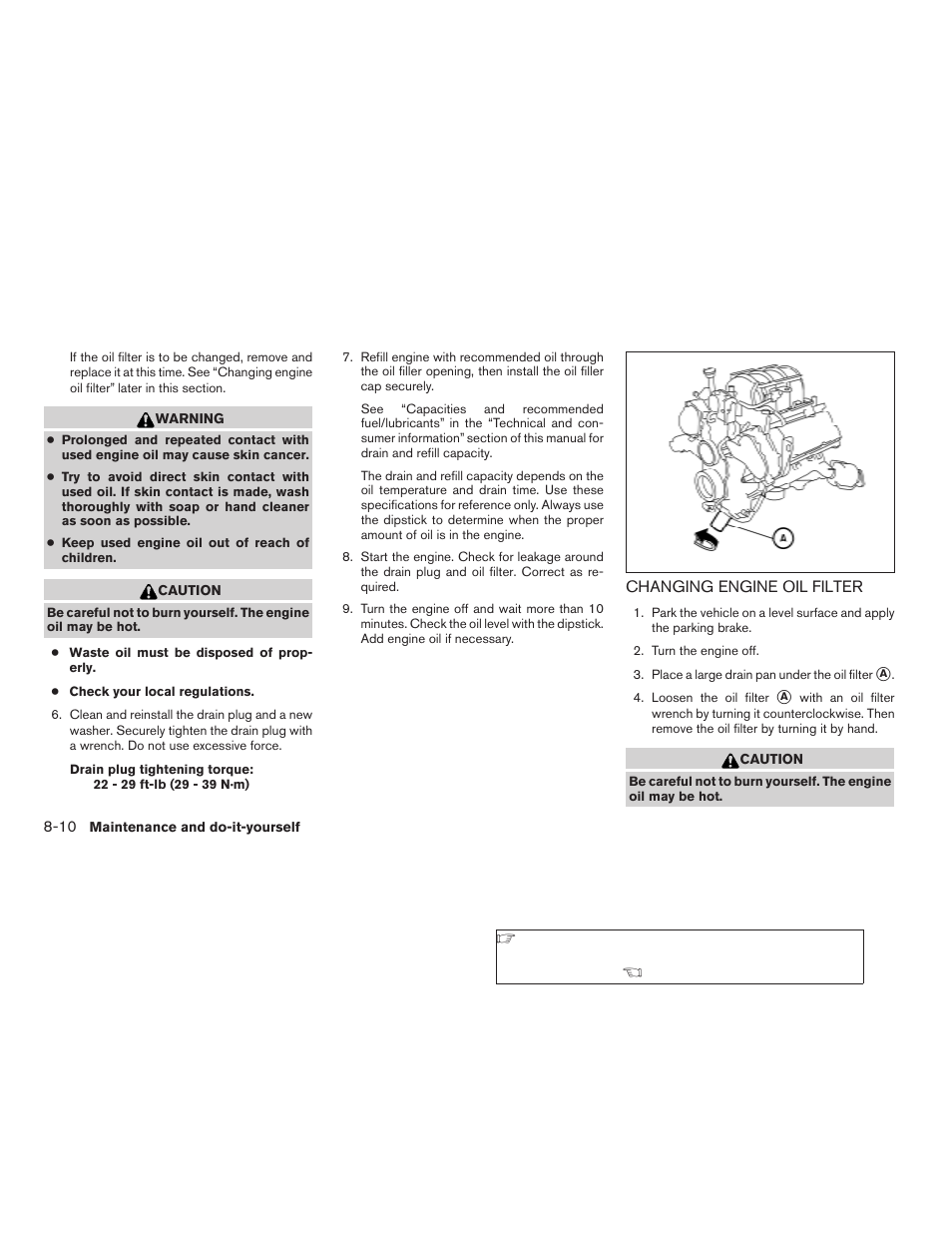 Changing engine oil filter -10 | NISSAN 2008 Titan User Manual | Page 316 / 408