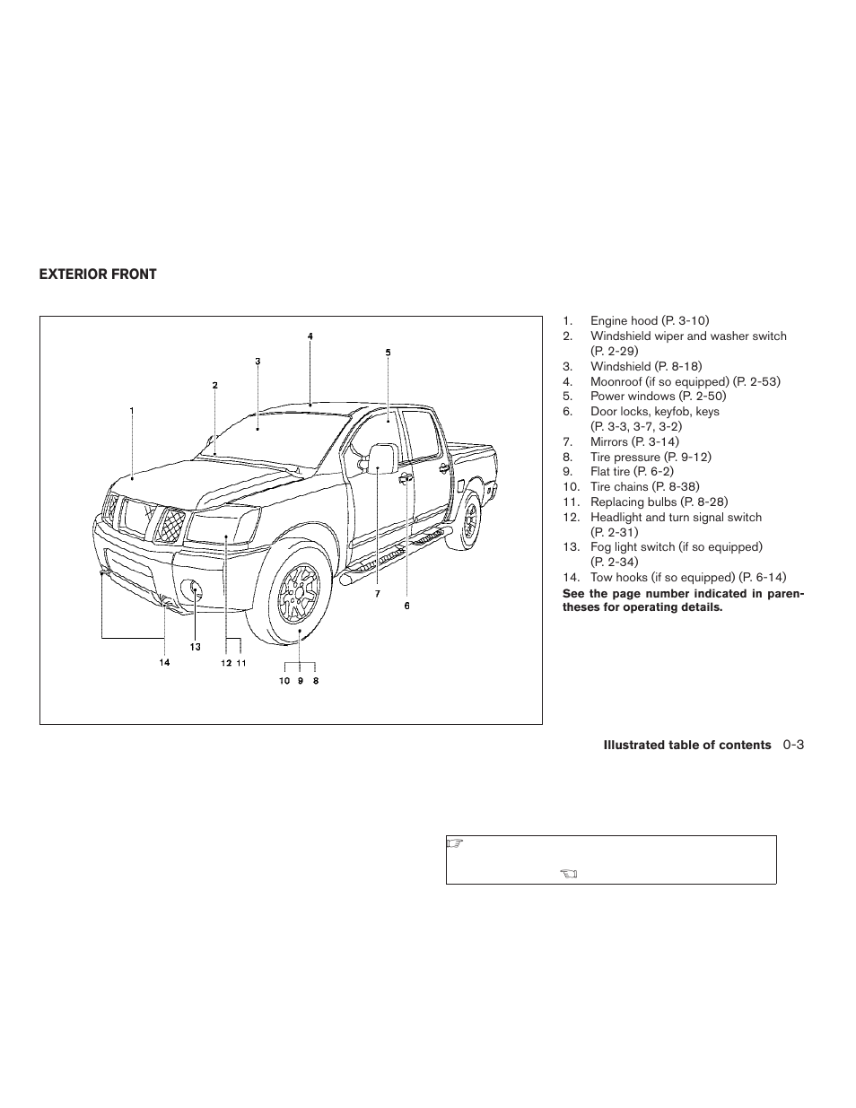 Exterior front -3 | NISSAN 2008 Titan User Manual | Page 9 / 408