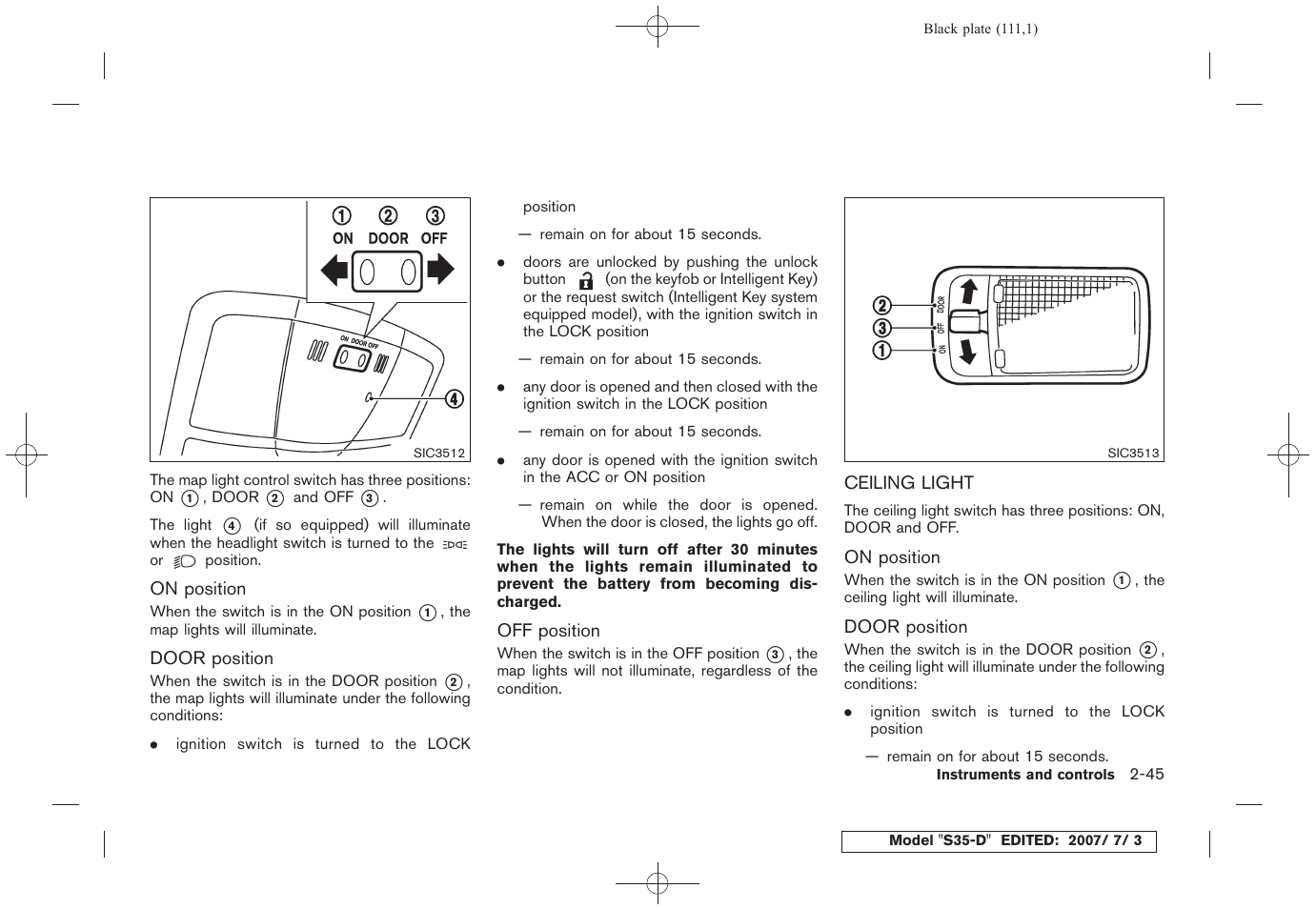 Ceiling light -45 | NISSAN 2008 Rogue User Manual | Page 111 / 309