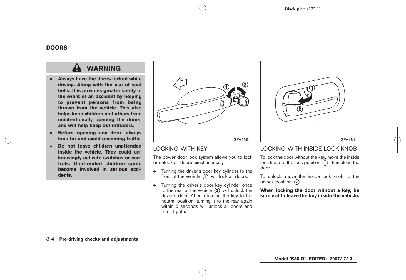 Doors -4, Warning | NISSAN 2008 Rogue User Manual | Page 120 / 309