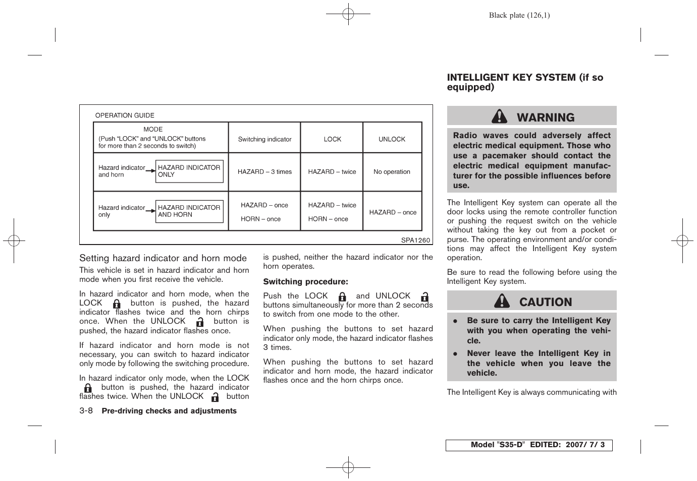 Intelligent key system (if so equipped) -8, Warning, Caution | NISSAN 2008 Rogue User Manual | Page 124 / 309