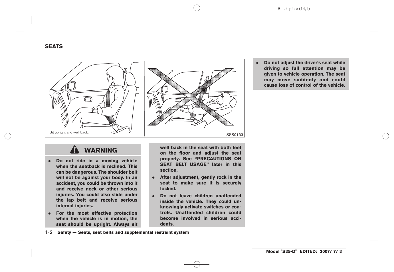 Seats -2, Warning | NISSAN 2008 Rogue User Manual | Page 15 / 309