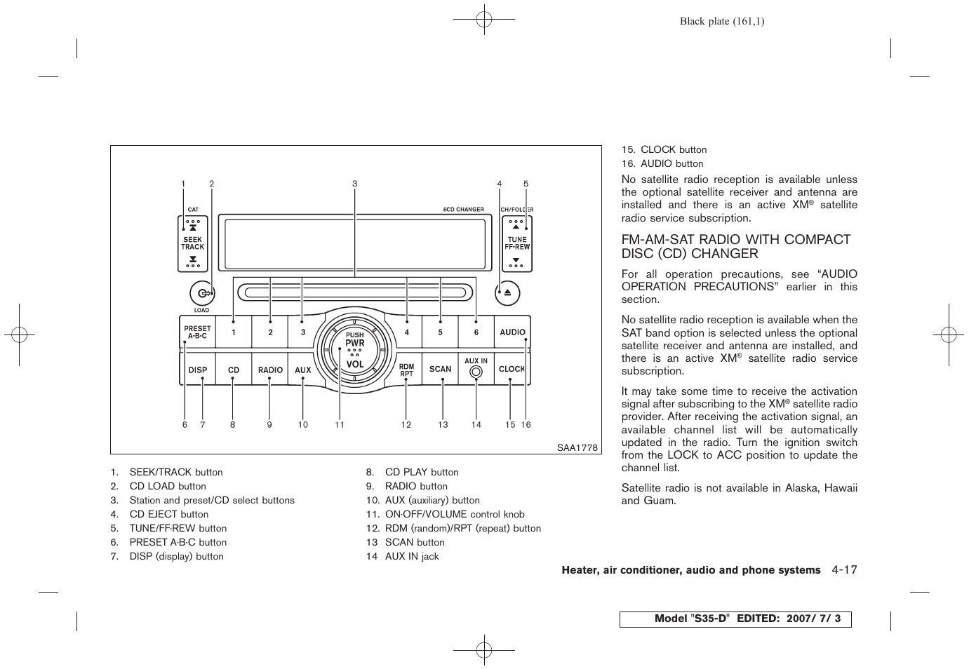 Fm-am-sat radio with compact disc (cd) changer -17 | NISSAN 2008 Rogue User Manual | Page 159 / 309