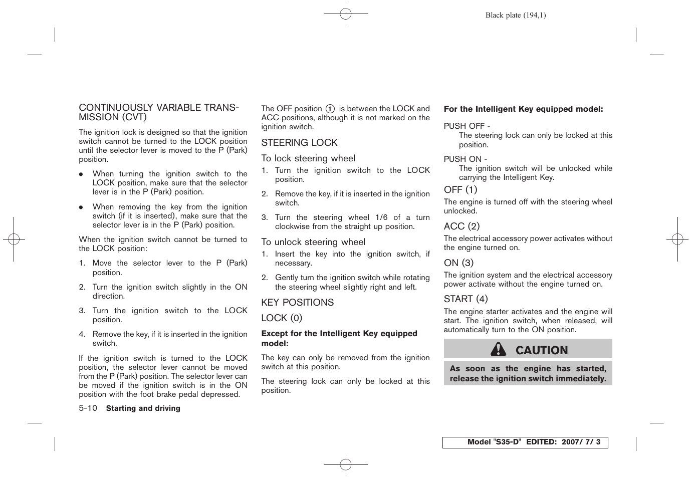 Caution | NISSAN 2008 Rogue User Manual | Page 190 / 309