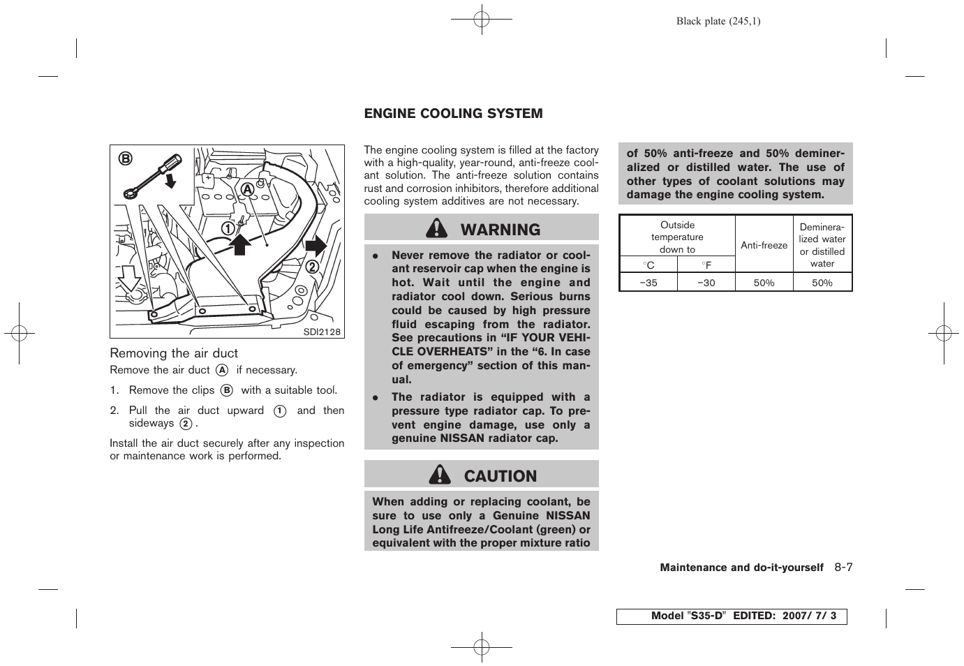 Engine cooling system -7, Warning, Caution | NISSAN 2008 Rogue User Manual | Page 238 / 309