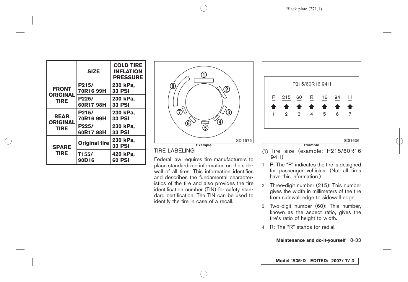Tire labeling -33 | NISSAN 2008 Rogue User Manual | Page 264 / 309