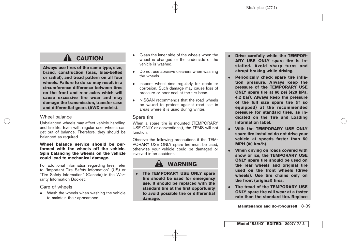 Caution, Warning | NISSAN 2008 Rogue User Manual | Page 270 / 309