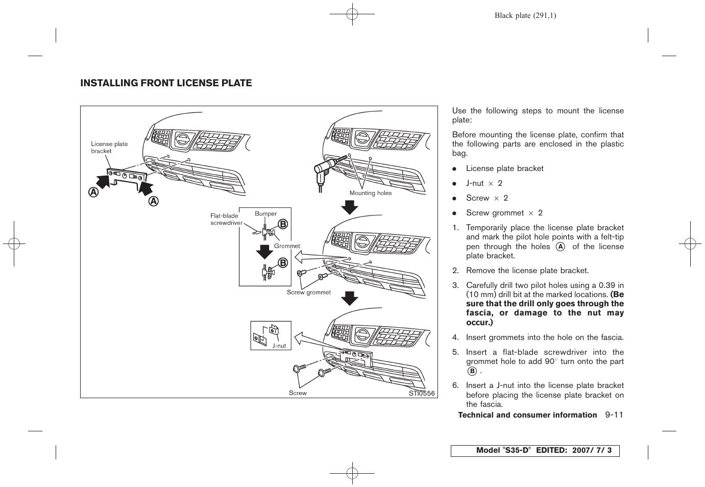 Installing front license plate -11 | NISSAN 2008 Rogue User Manual | Page 282 / 309