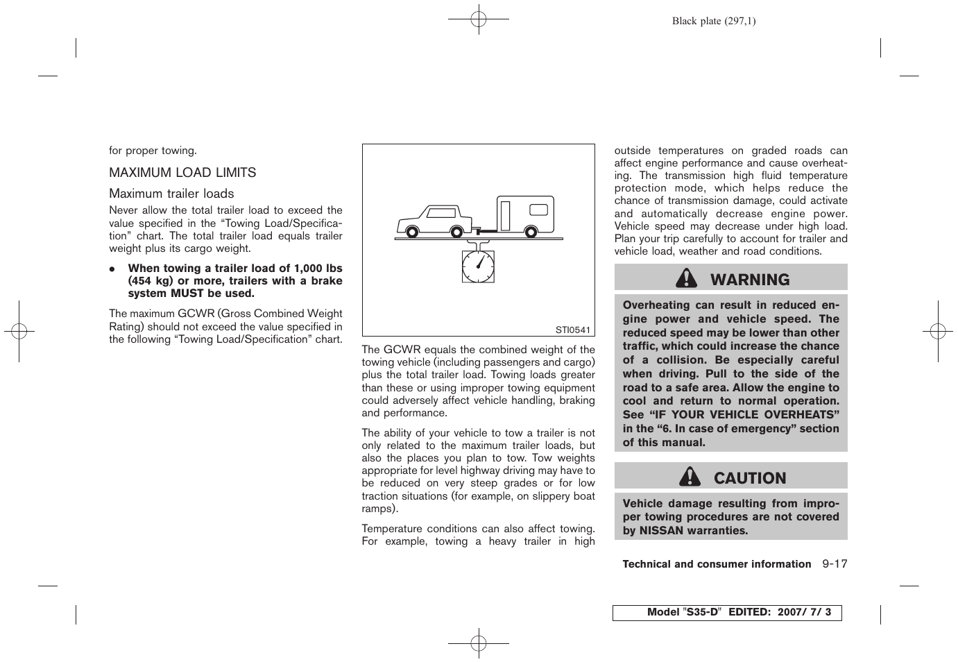 Maximum load limits -17, Warning, Caution | NISSAN 2008 Rogue User Manual | Page 288 / 309