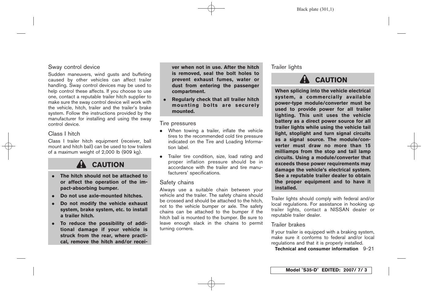 Caution | NISSAN 2008 Rogue User Manual | Page 292 / 309