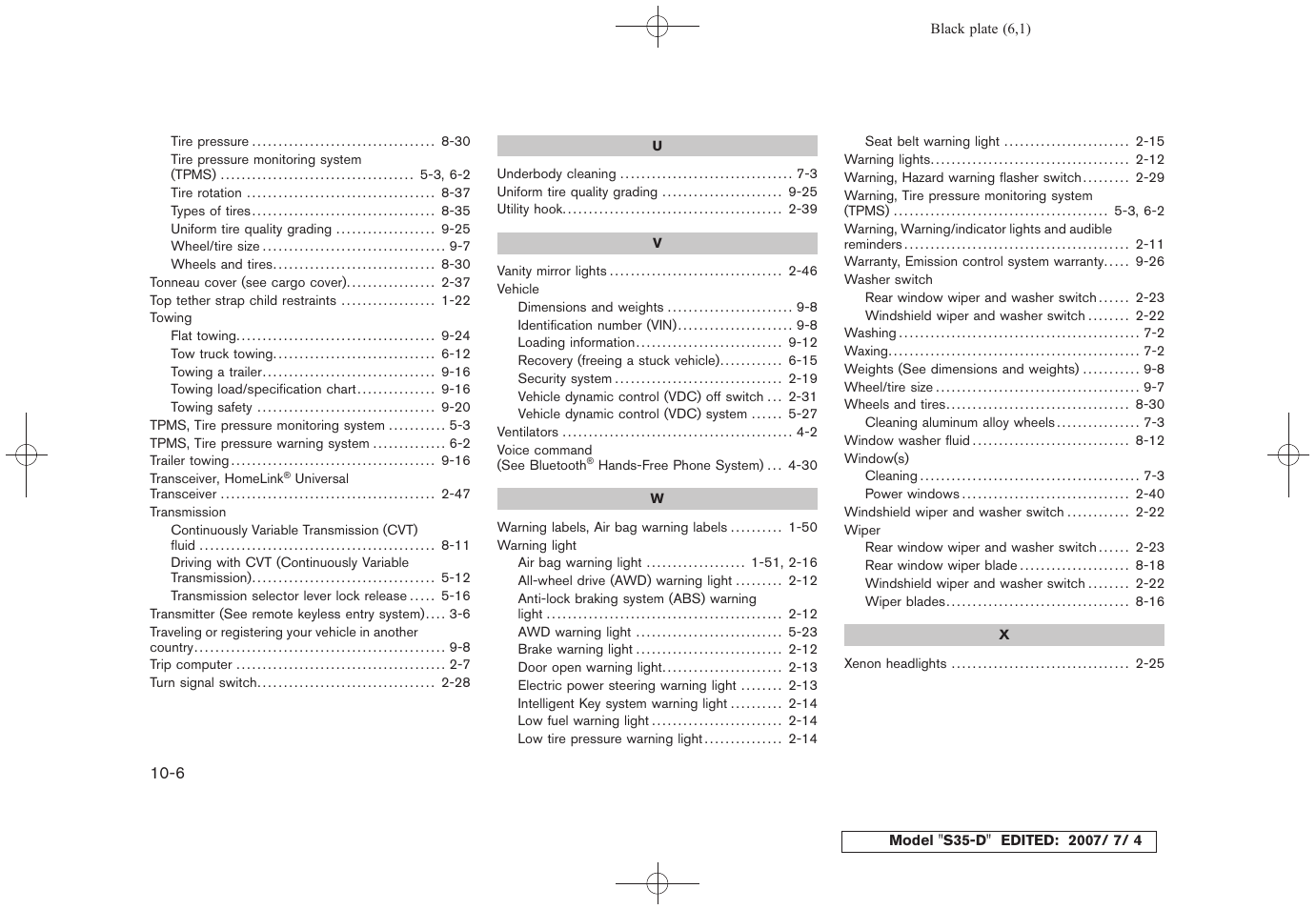 NISSAN 2008 Rogue User Manual | Page 307 / 309